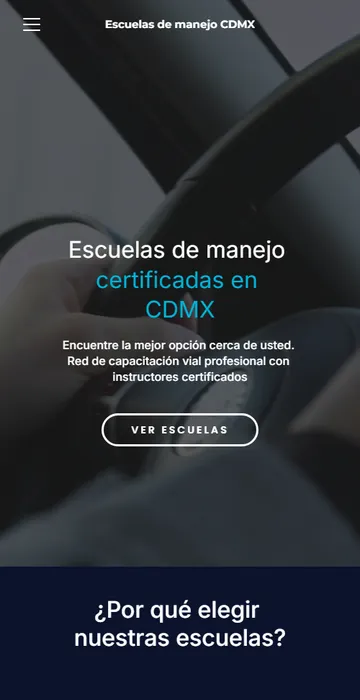 El mismo sitio de Escuelas de manejo CDMX visto en un celular