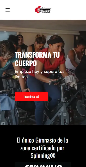 El mismo sitio de Optimus Fitness Gym visto en un celular